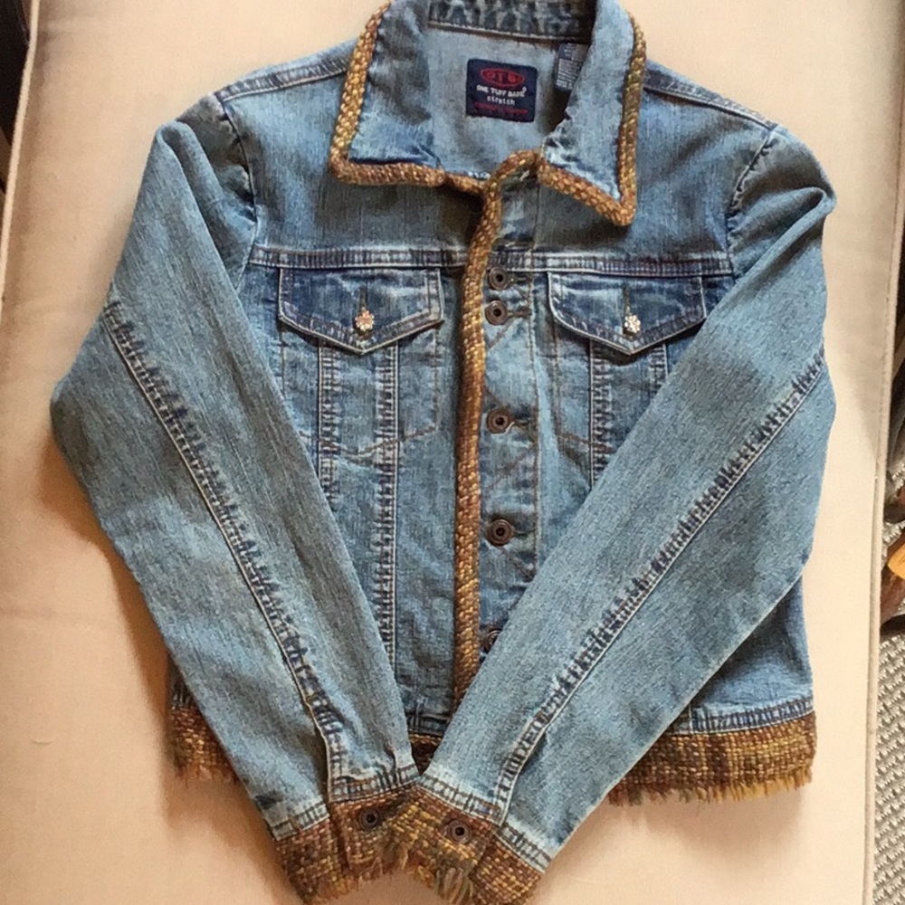 CRYSTAL POCKET BUTTONS JEAN JACKET WITH TWEED DETAILING - Picture 11 of 16
